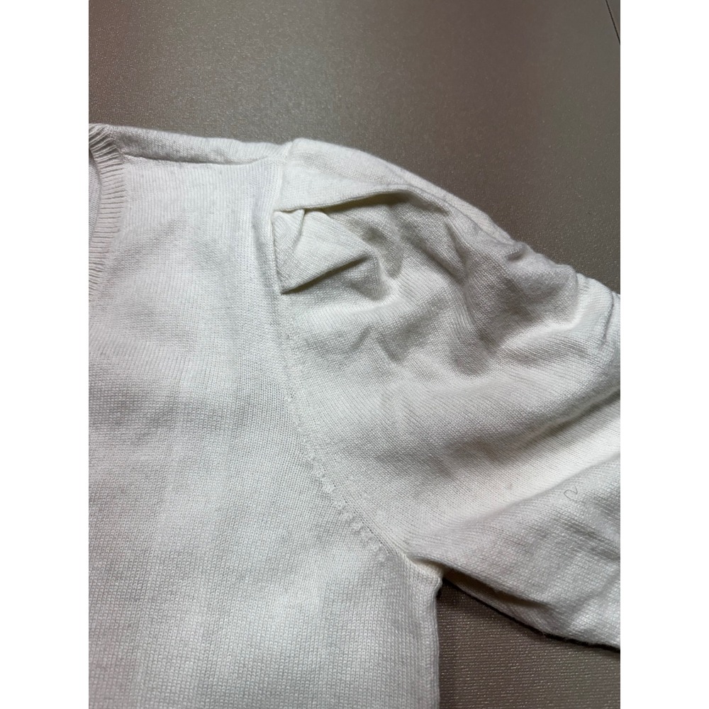 NWT FRAME Frankie Cream Wool Cashmere Blend Puff Sleeve V-Neck Sweater MSRP:$448 - Picture 6 of 11